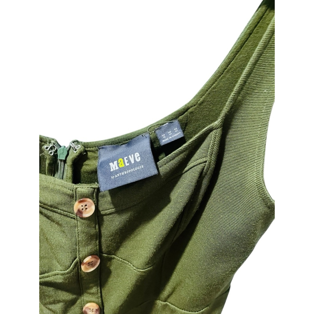Maeve Anthropologie Size 10 Moss Green Sleeveless Midi Dress Button Front $160 - Picture 4 of 6